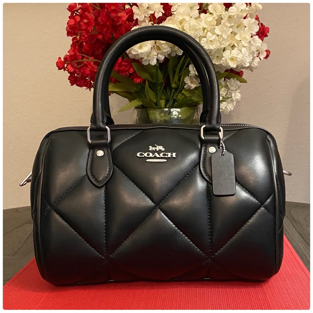 ❤️SOLD❤️NWT Coach Black Rowan Satchel with Puffy Diamond Quilting - Picture 2 of 12